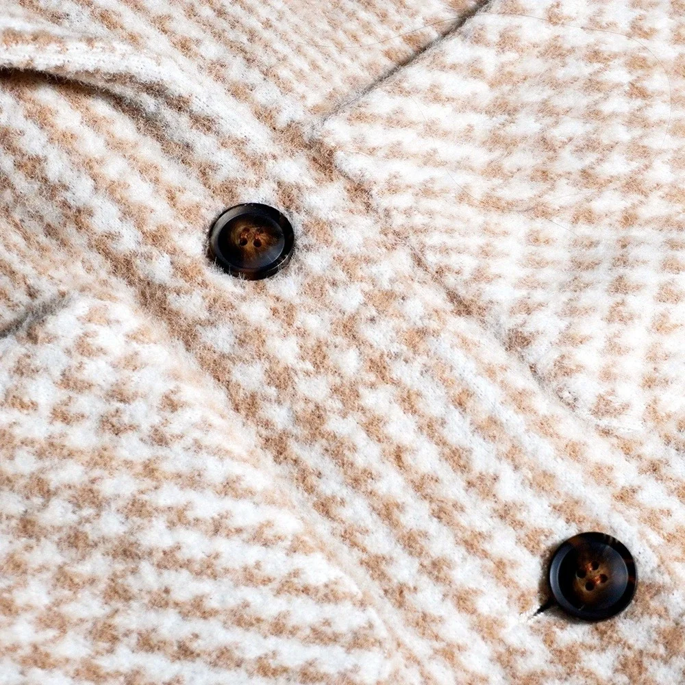 Greylin Cozy Houndstooth Shacket Jacket Tan Cream Plaid Oversized Plus 2X‎ XXL - Picture 4 of 9